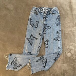 Pacsun high-rise straight leg denim with butterfly detail